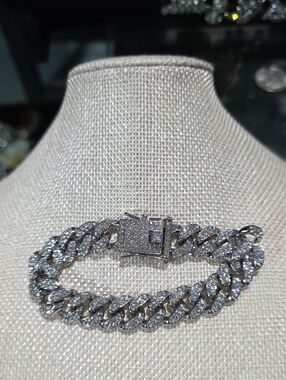 Pavé Cuban Link Bracelet in Silver Tone